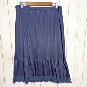 Vintage Blue Lace Hem Slip Skirt Distressed Whimsigoth Gothic Midi